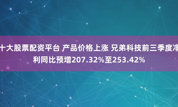 十大股票配资平台 产品价格上涨 兄弟科技前三季度净利同比预增207.32%至253.42%
